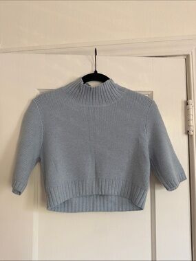 Frankie’s Bikinis Light Blue Mock Neck Cropped Sweater - 100% Cashmere